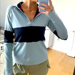 Tory Sport by Tory Burch Blue Stripes Running Jacket w/ Hood